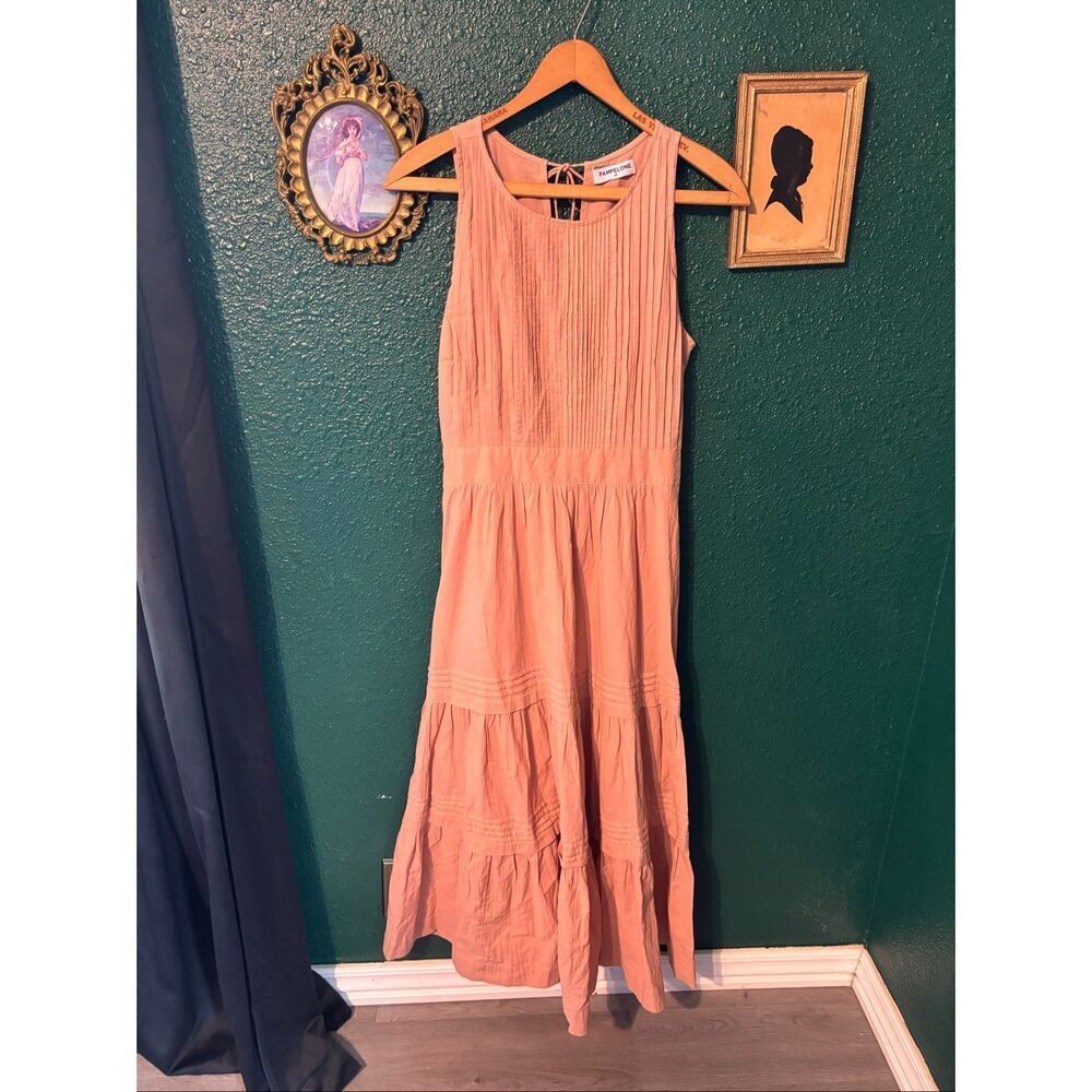 Pampelone Maxi Cotton Peach Pink  Sleeveless Maxi Ruffle Tiered dress-Medium